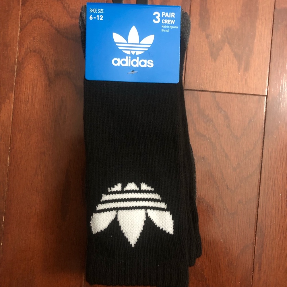 3 Pair Adidas Cushioned Crew Black Socks, Men's Shoe Size 6-12